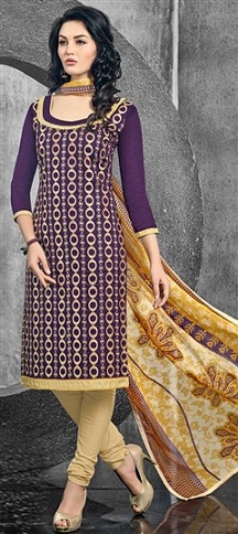 Round Neck Purple and Beige Cotton Salwar Suit-14