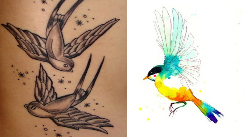 可爱的麻雀纹身的意义和设计来表达你的自由